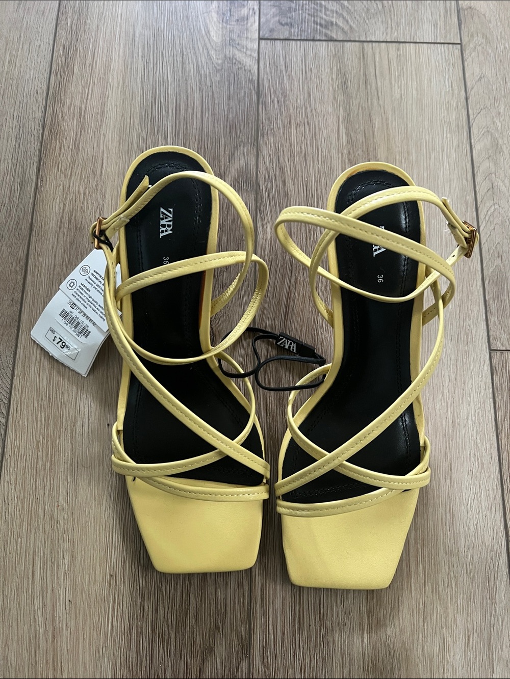 Zara Yellow Strappy Square-Toe Heels